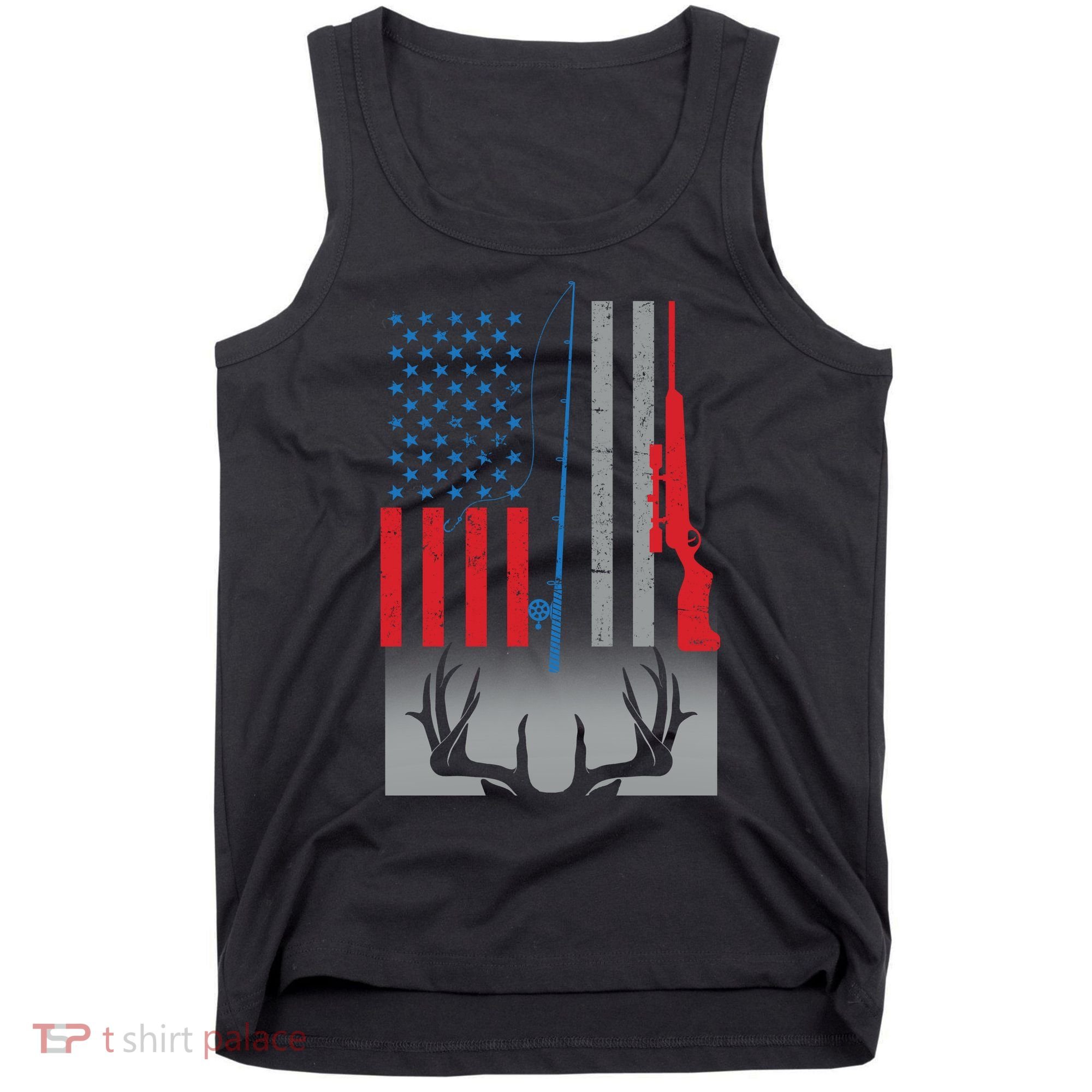 Fishing Rod Hunting Rifle American Flag Tank Top