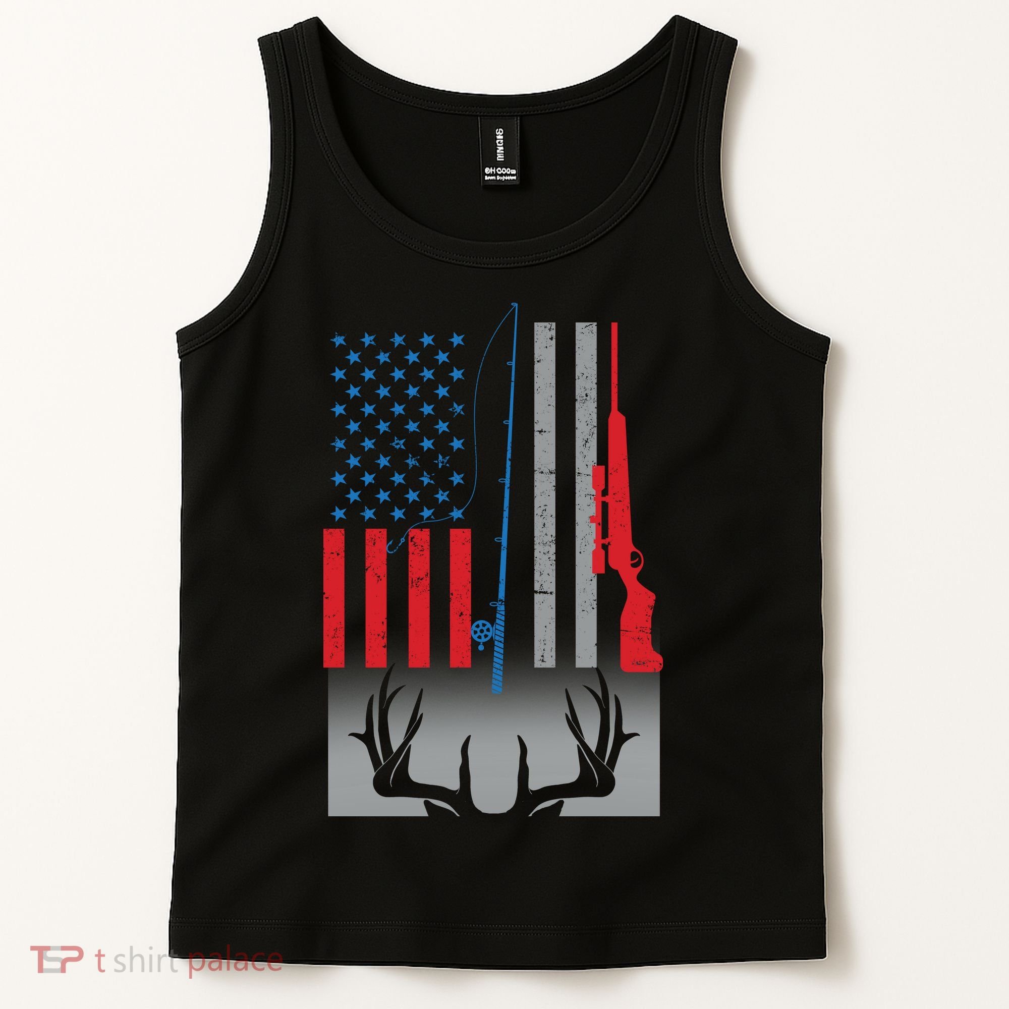 Fishing Rod Hunting Rifle American Flag Tank Top