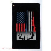Fishing Rod Hunting Rifle American Flag Golf Towel thumb 0