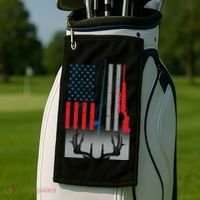 Fishing Rod Hunting Rifle American Flag Golf Towel thumb 2