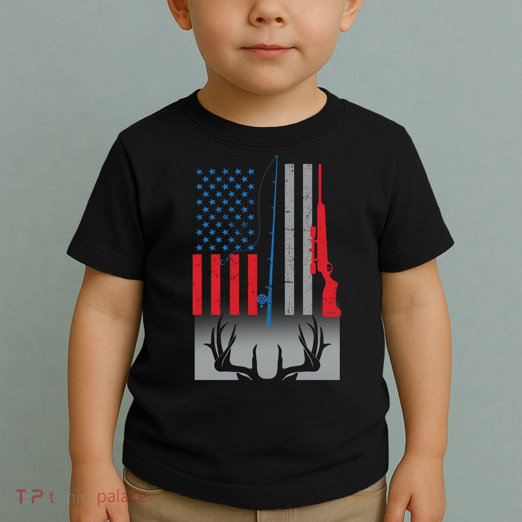 Fishing Rod Hunting Rifle American Flag Toddler T-Shirt