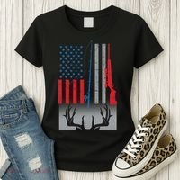 Fishing Rod Hunting Rifle American Flag Women's T-Shirt thumb 3