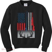 Fishing Rod Hunting Rifle American Flag Kids Sweatshirt thumb 0
