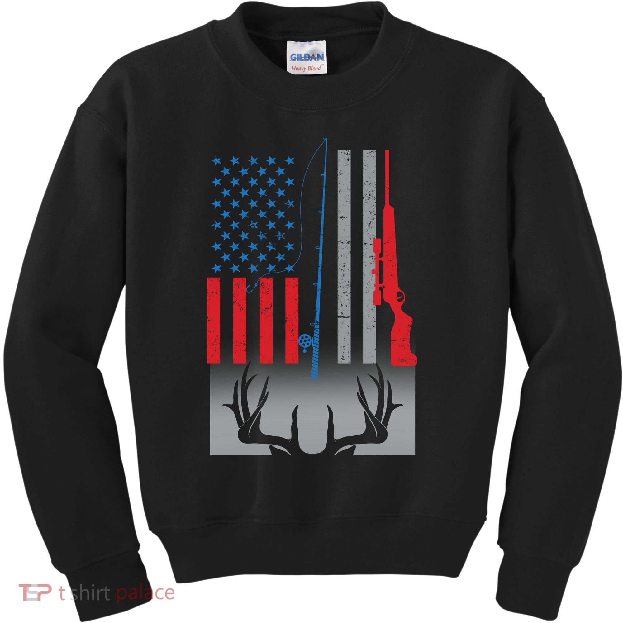 Fishing Rod Hunting Rifle American Flag Kids Sweatshirt