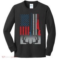 Fishing Rod Hunting Rifle American Flag Kids Long Sleeve Shirt thumb 0
