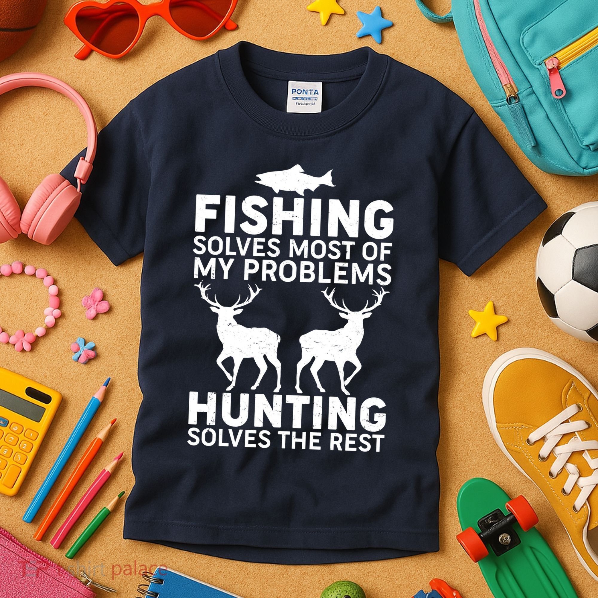 Fishing Solves Most Of My Problems Hunting Solves The Rest Kids T-Shirt