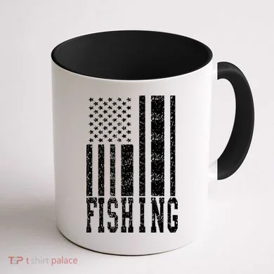 Fishing USA Flag Coffee Mug back