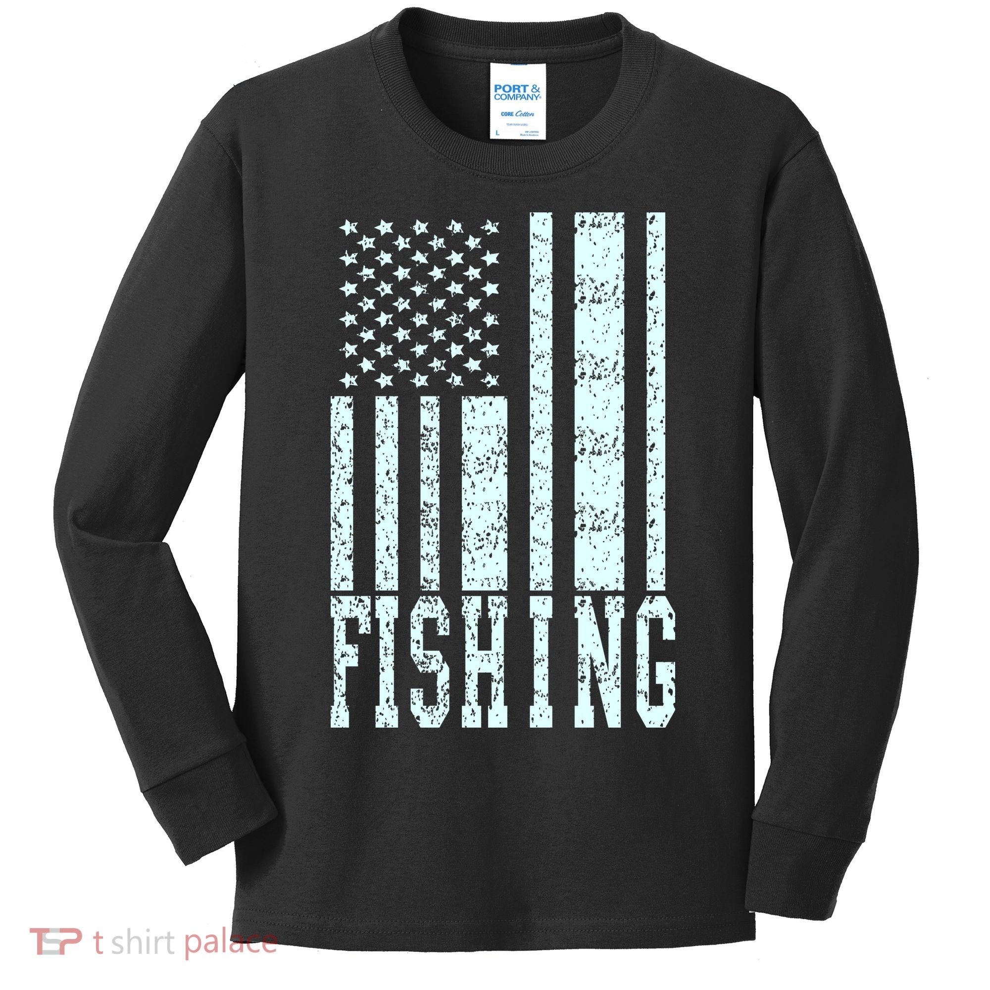 Fishing USA Flag Kids Long Sleeve Shirt