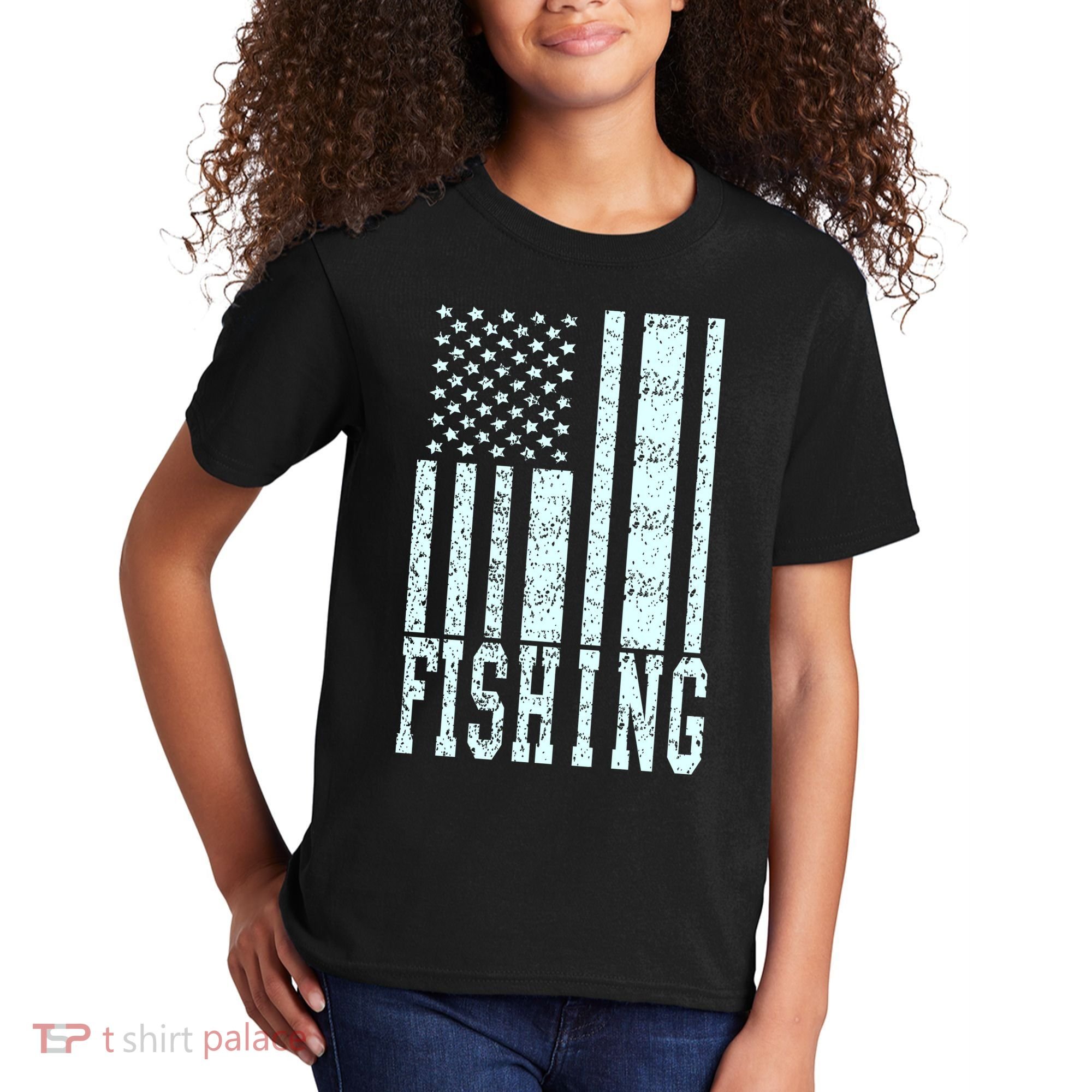 Fishing USA Flag Kids T-Shirt