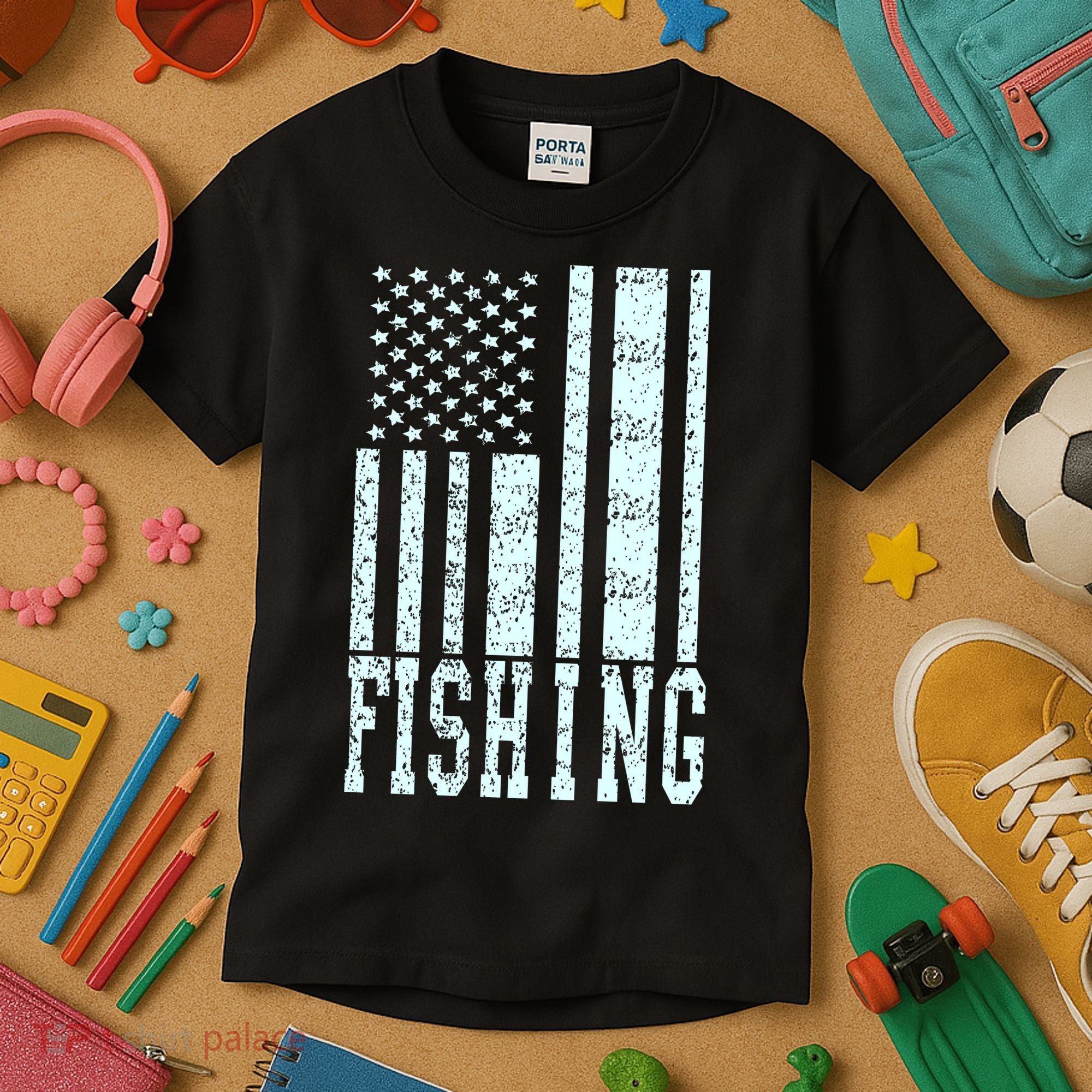 Fishing USA Flag Kids T-Shirt