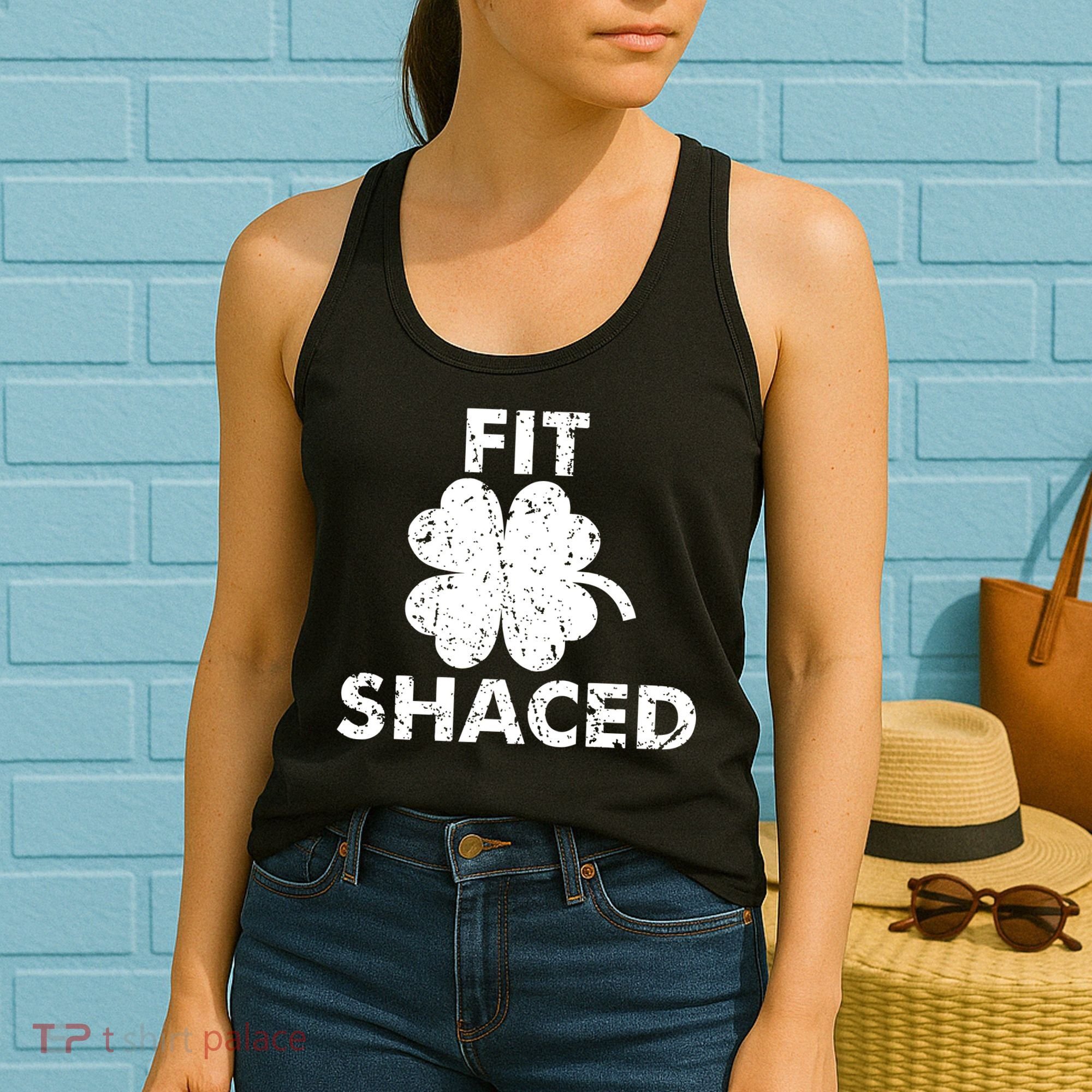Fit Shaced Funny St. Patrick's Day Irish Clover Beer Drinking Women's Tank Top