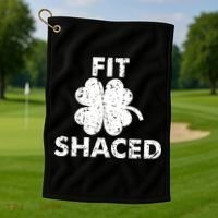 Fit Shaced Funny St. Patrick's Day Irish Clover Beer Drinking Golf Towel thumb 1