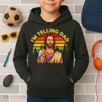 Funny IM Telling Dad Religious Christian Jesus Meme Kids Hoodie thumb 2