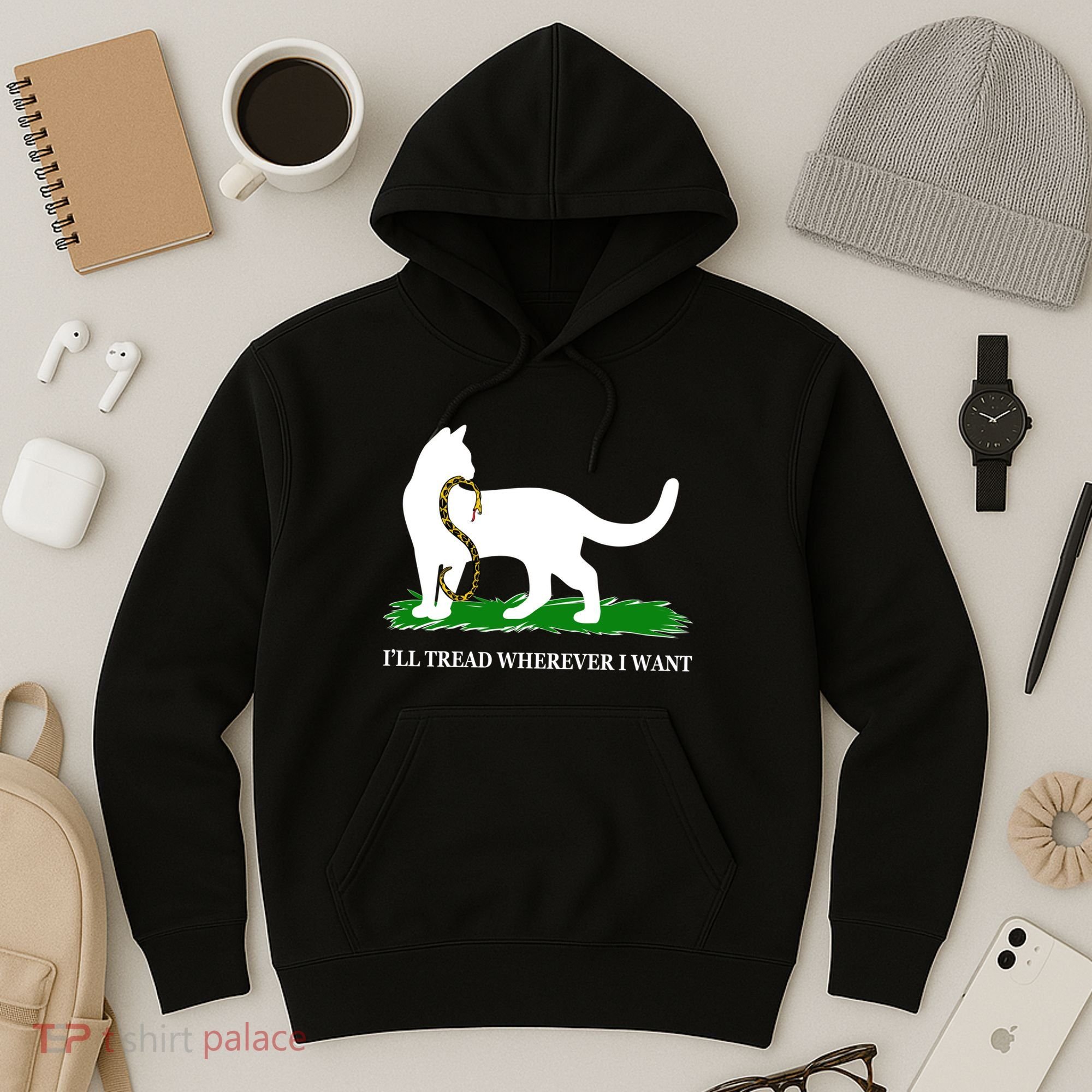 Funny Ill Tread Wherever I Want Cat Vs Tread On Me Snake Hoodie