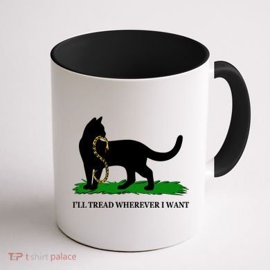 Funny Ill Tread Wherever I Want Cat Vs Tread On Me Snake Coffee Mug back