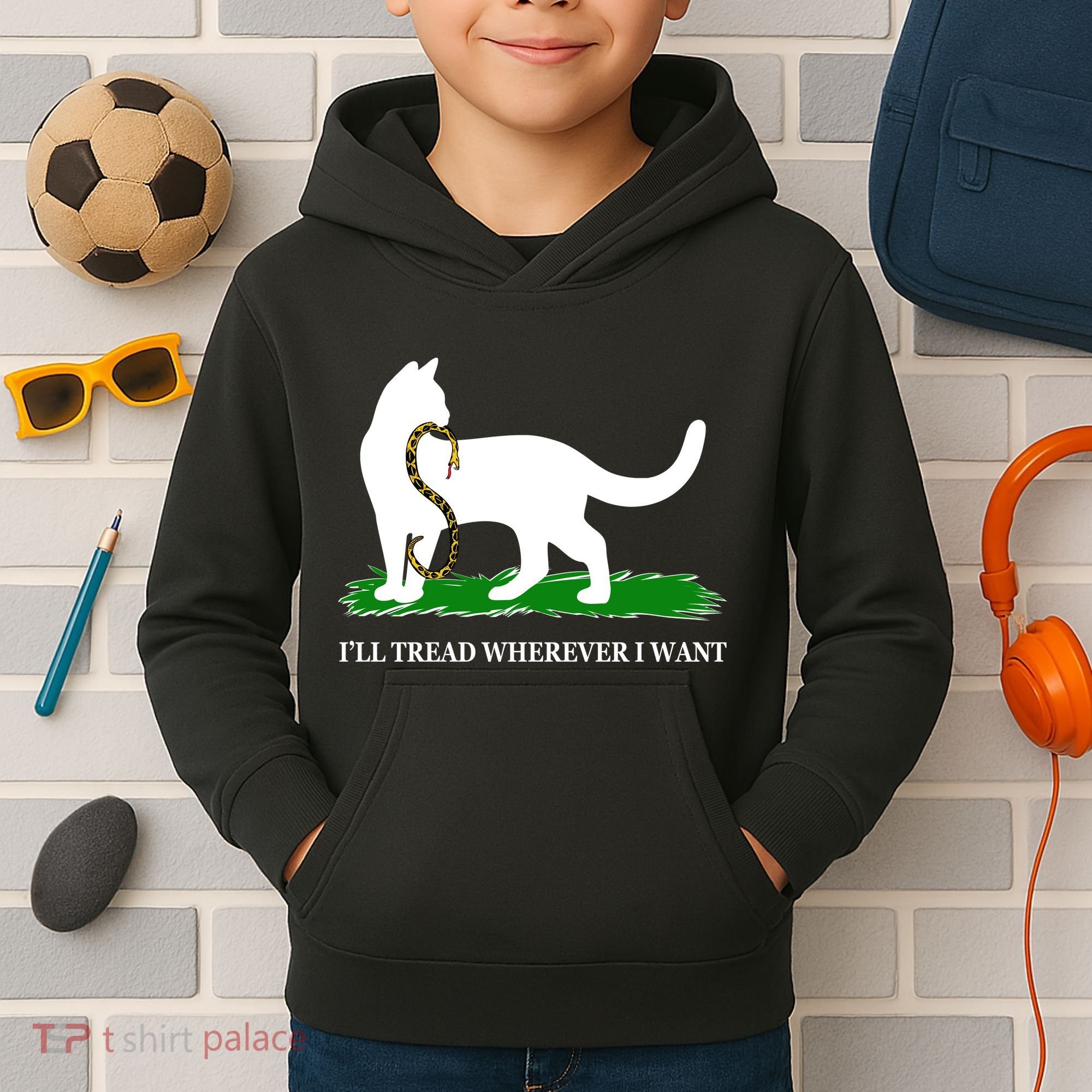 Funny Ill Tread Wherever I Want Cat Vs Tread On Me Snake Kids Hoodie