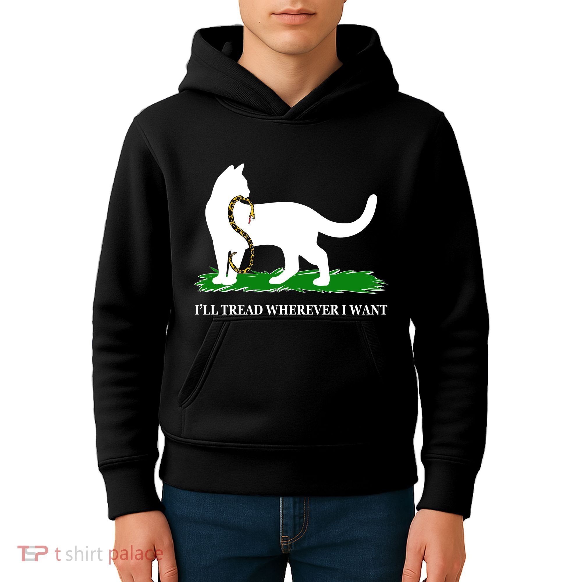 Funny Ill Tread Wherever I Want Cat Vs Tread On Me Snake Kids Hoodie