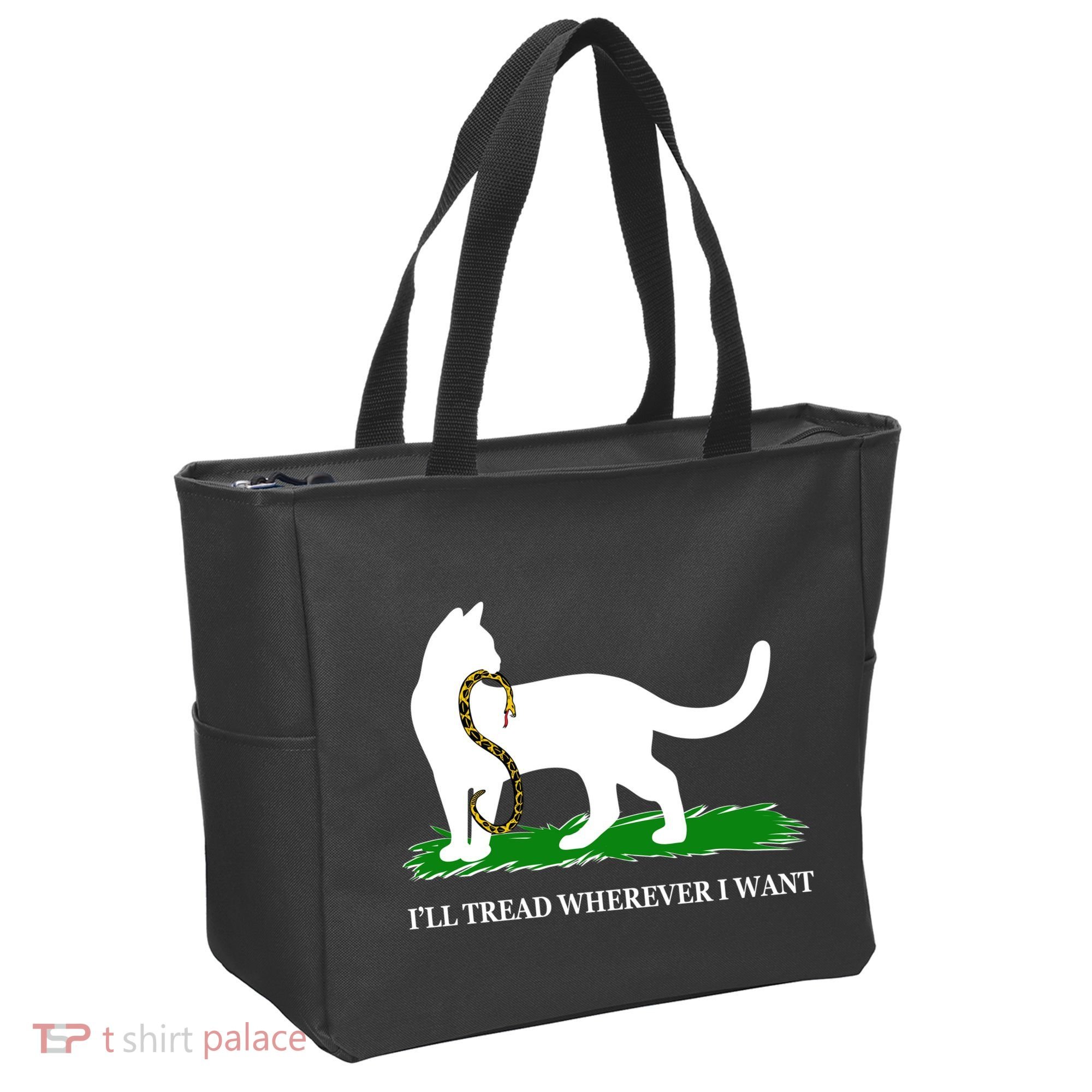 Funny Ill Tread Wherever I Want Cat Vs Tread On Me Snake Tote Bag