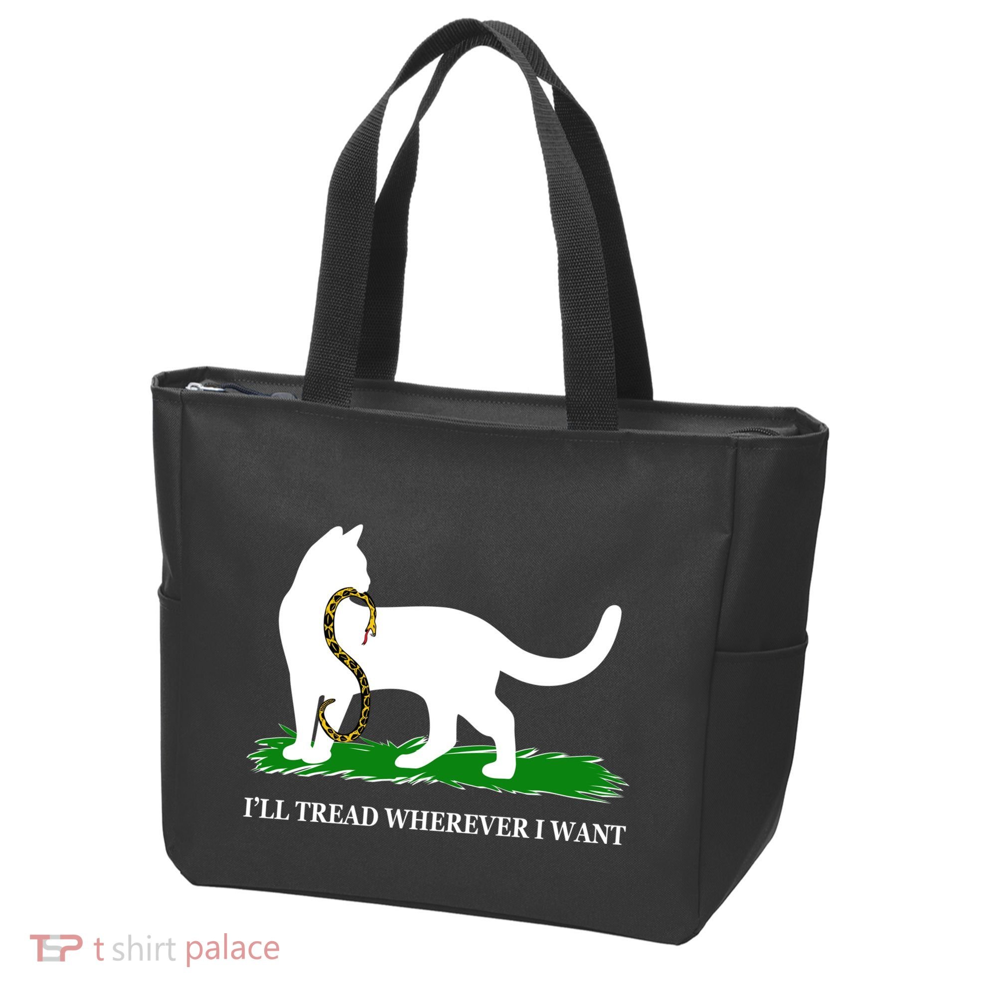 Funny Ill Tread Wherever I Want Cat Vs Tread On Me Snake Tote Bag