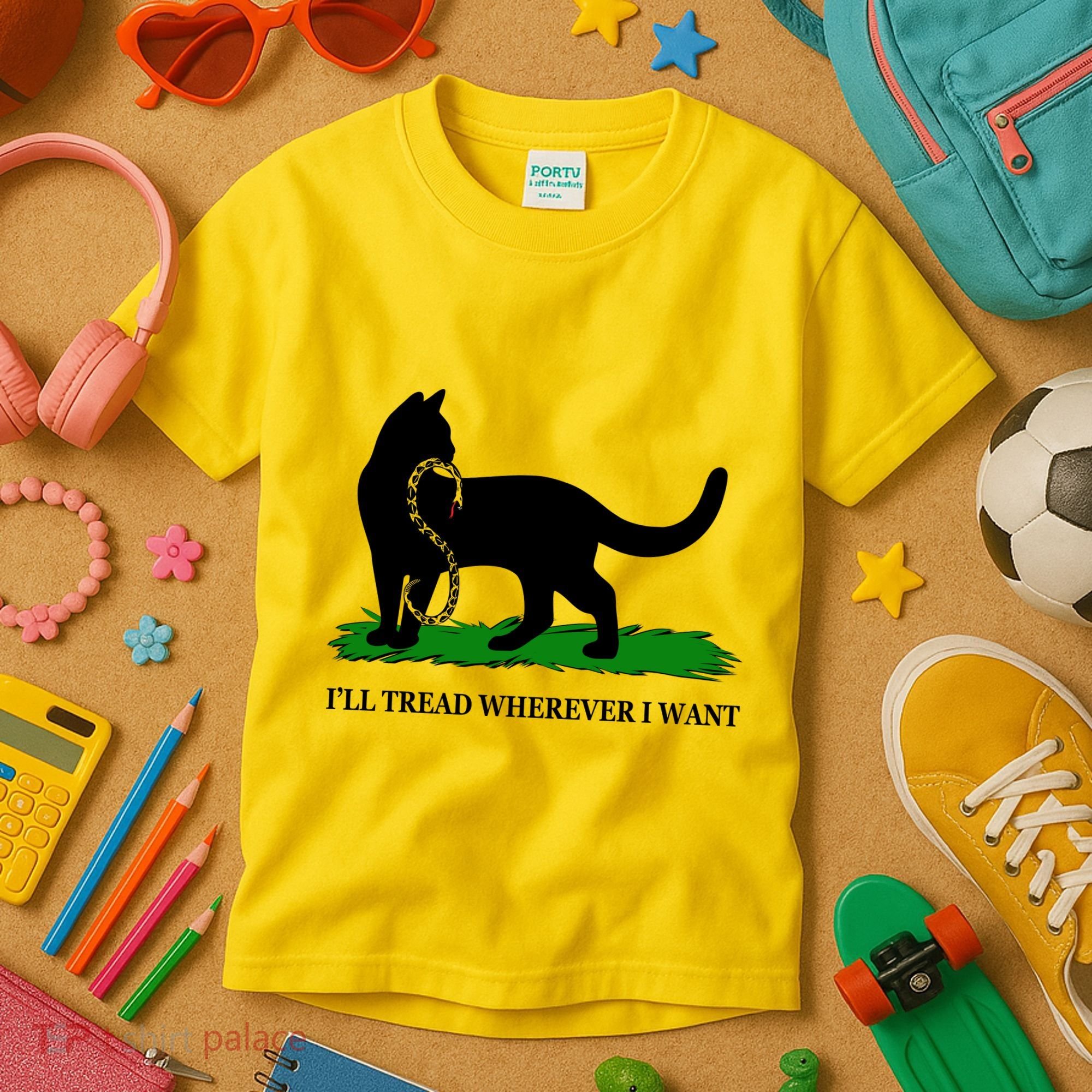 Funny Ill Tread Wherever I Want Cat Vs Tread On Me Snake Kids T-Shirt