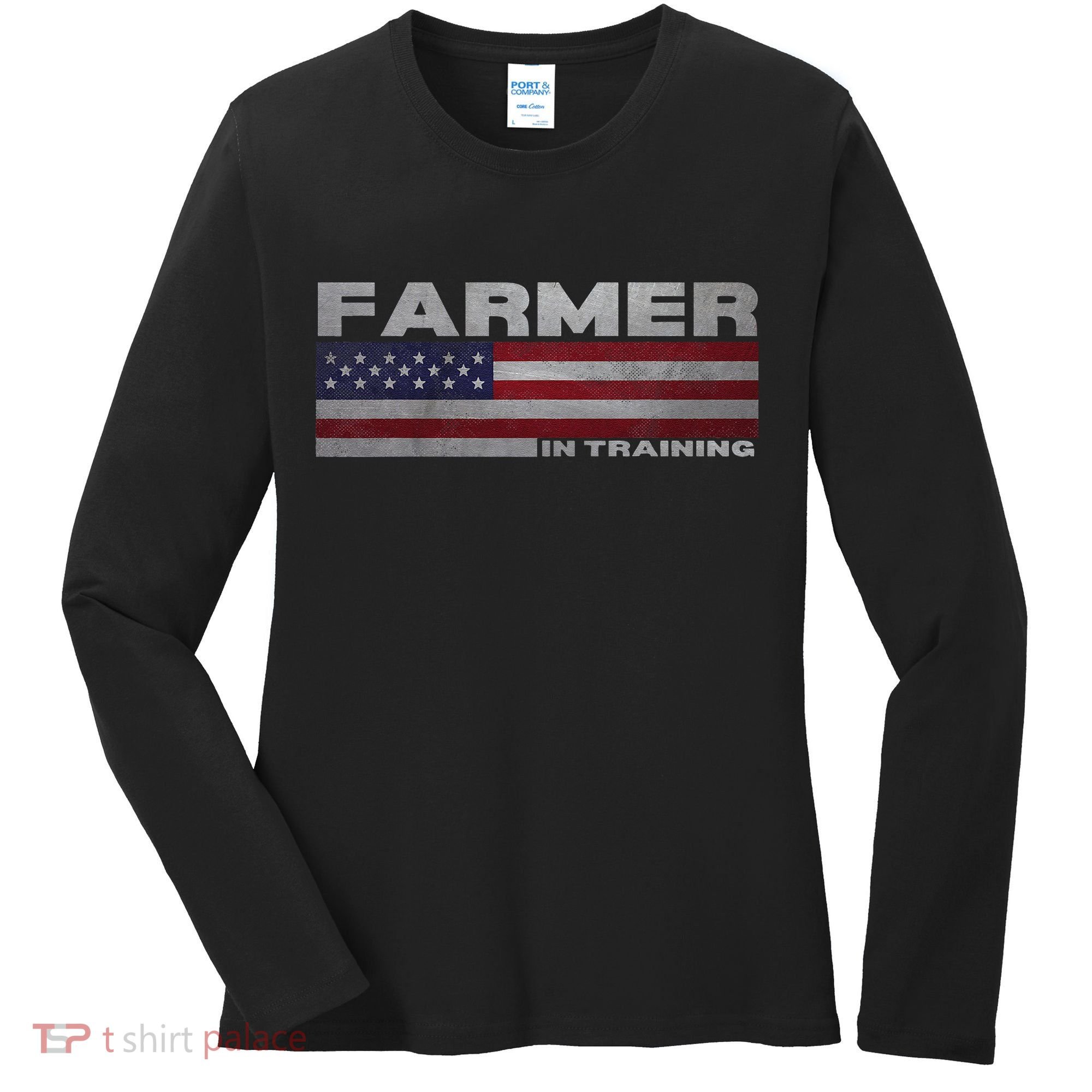Farmer In Training Future Farmer Patriotic American Flag Women's Long Sleeve Shirt
