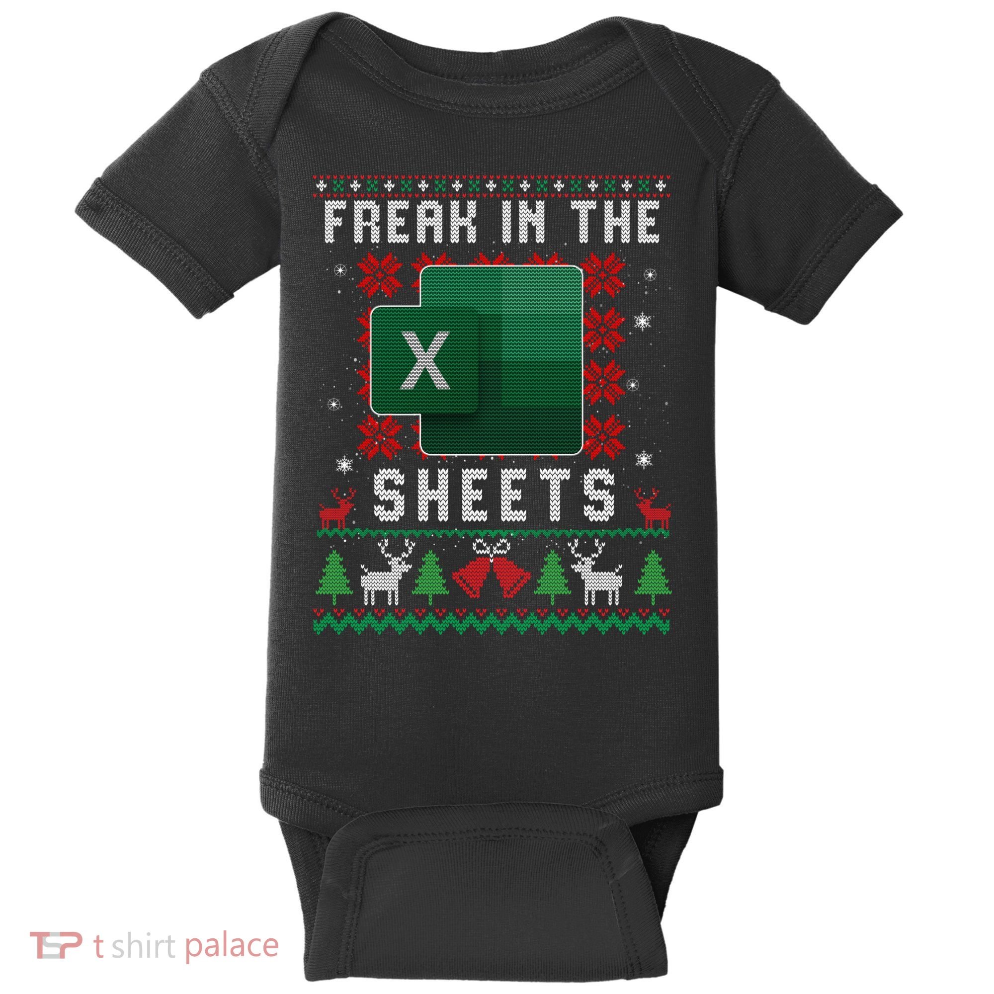 Freak In The Sheets Excel Ugly Christmas Sweater Baby Bodysuit