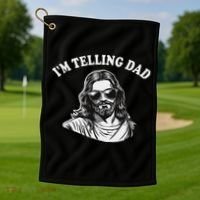 Funny I'm Telling Dad Religious Christian Jesus Meme Golf Towel thumb 1