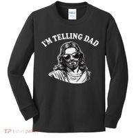Funny I'm Telling Dad Religious Christian Jesus Meme Kids Long Sleeve Shirt thumb 0