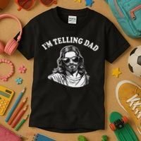 Funny I'm Telling Dad Religious Christian Jesus Meme Kids T-Shirt thumb 3