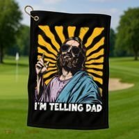 Funny Im Telling Dad Religious Christian Jesus Meme Golf Towel thumb 1