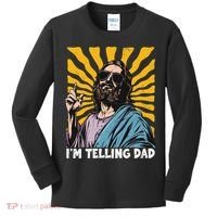 Funny Im Telling Dad Religious Christian Jesus Meme Kids Long Sleeve Shirt thumb 0