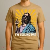 Funny Im Telling Dad Religious Christian Jesus Meme T-Shirt thumb 3
