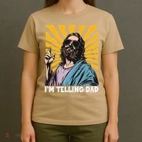 Funny Im Telling Dad Religious Christian Jesus Meme T-Shirt thumb 4