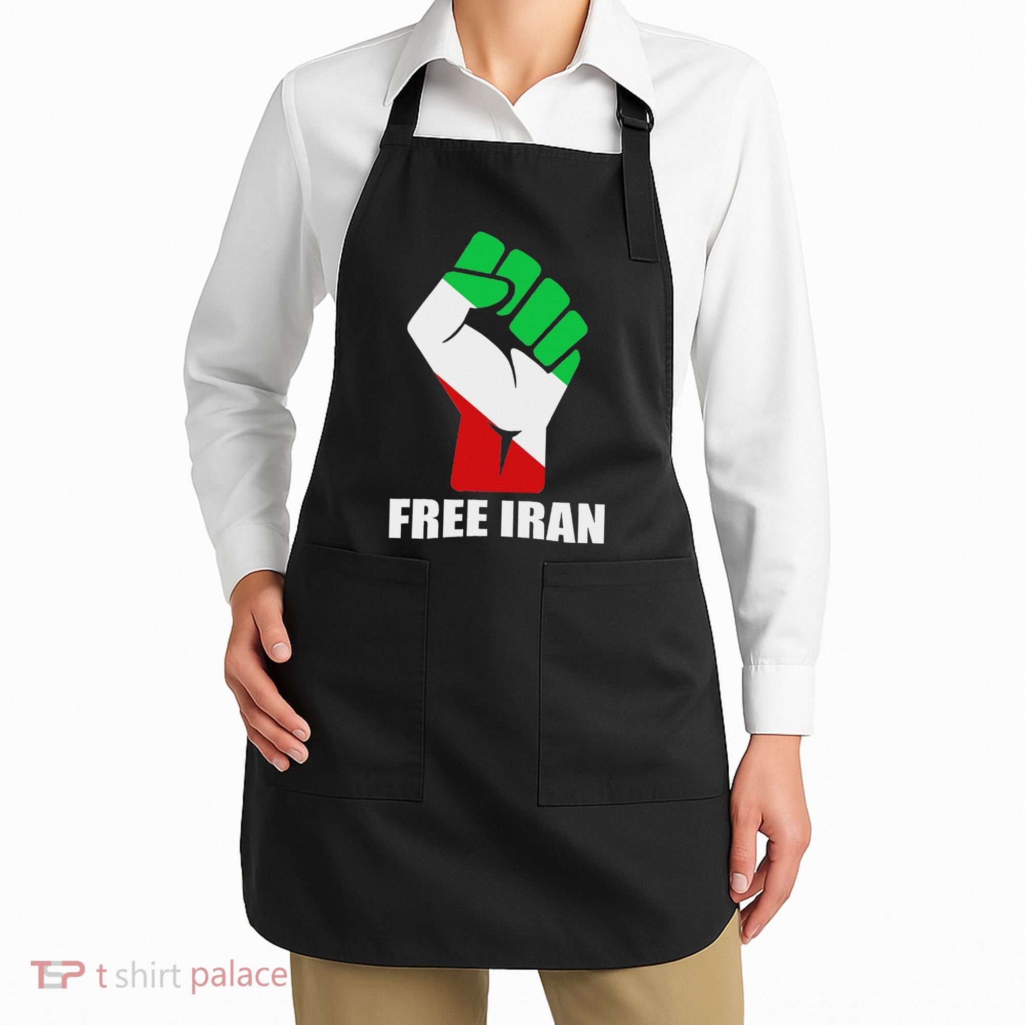 Free Iran Unity Fist Logo In A Pahlavi Flag Apron