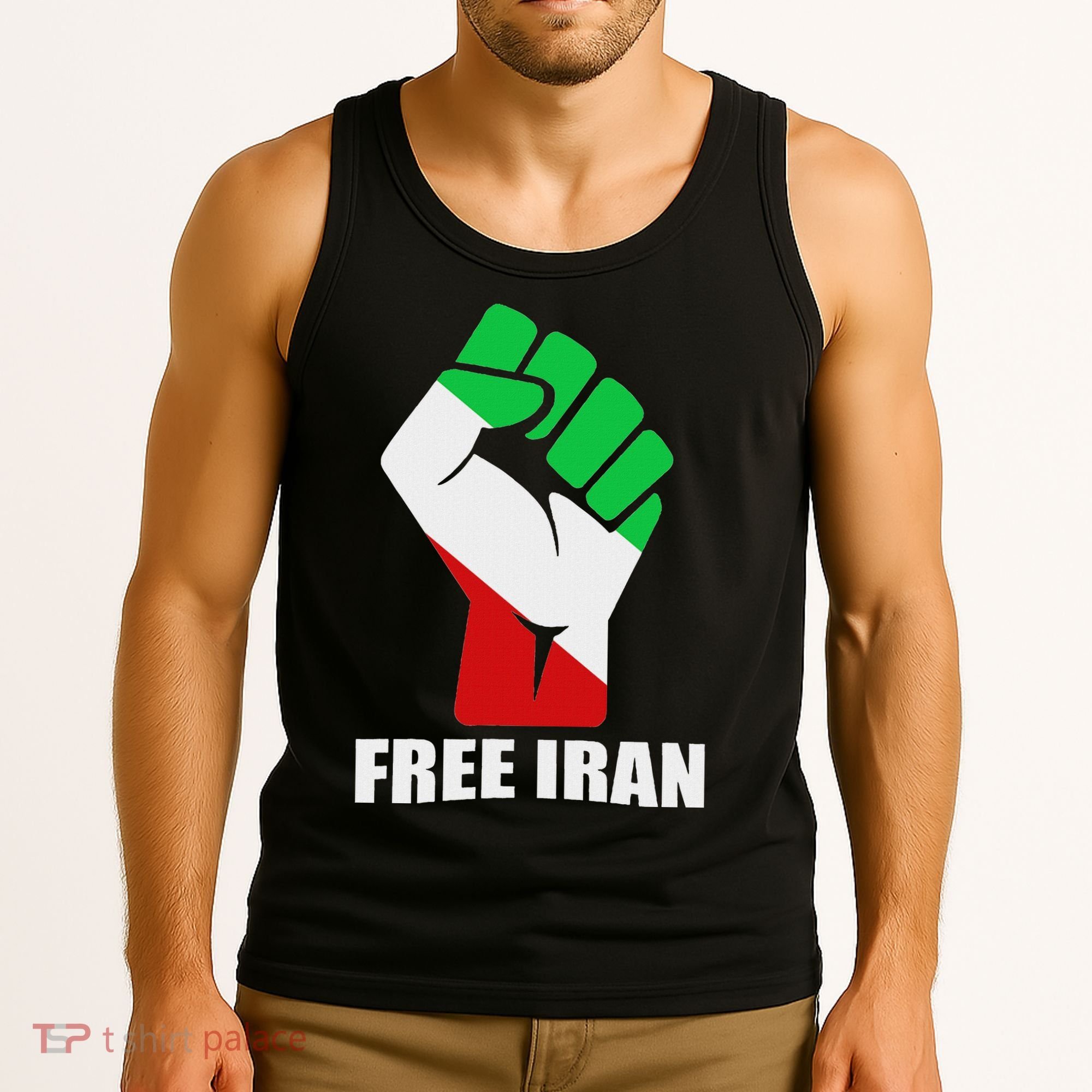 Free Iran Unity Fist Logo In A Pahlavi Flag Tank Top