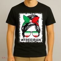 Free Iran Women Life Freedom Bleached Messy Bun Iranian Flag T-Shirt thumb 3