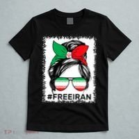 Free Iran Women Life Freedom Bleached Messy Bun Iranian Flag T-Shirt thumb 5