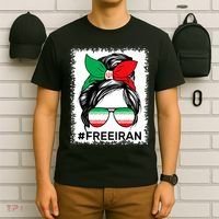 Free Iran Women Life Freedom Bleached Messy Bun Iranian Flag T-Shirt thumb 6