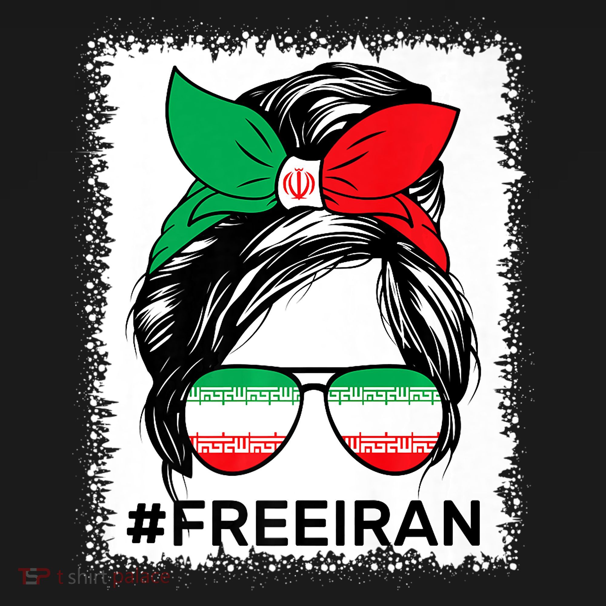 Free Iran Women Life Freedom Bleached Messy Bun Iranian Flag T-Shirt
