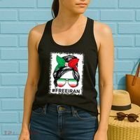 Free Iran Women Life Freedom Bleached Messy Bun Iranian Flag Women's Tank Top thumb 2