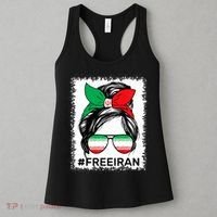 Free Iran Women Life Freedom Bleached Messy Bun Iranian Flag Women's Tank Top thumb 3