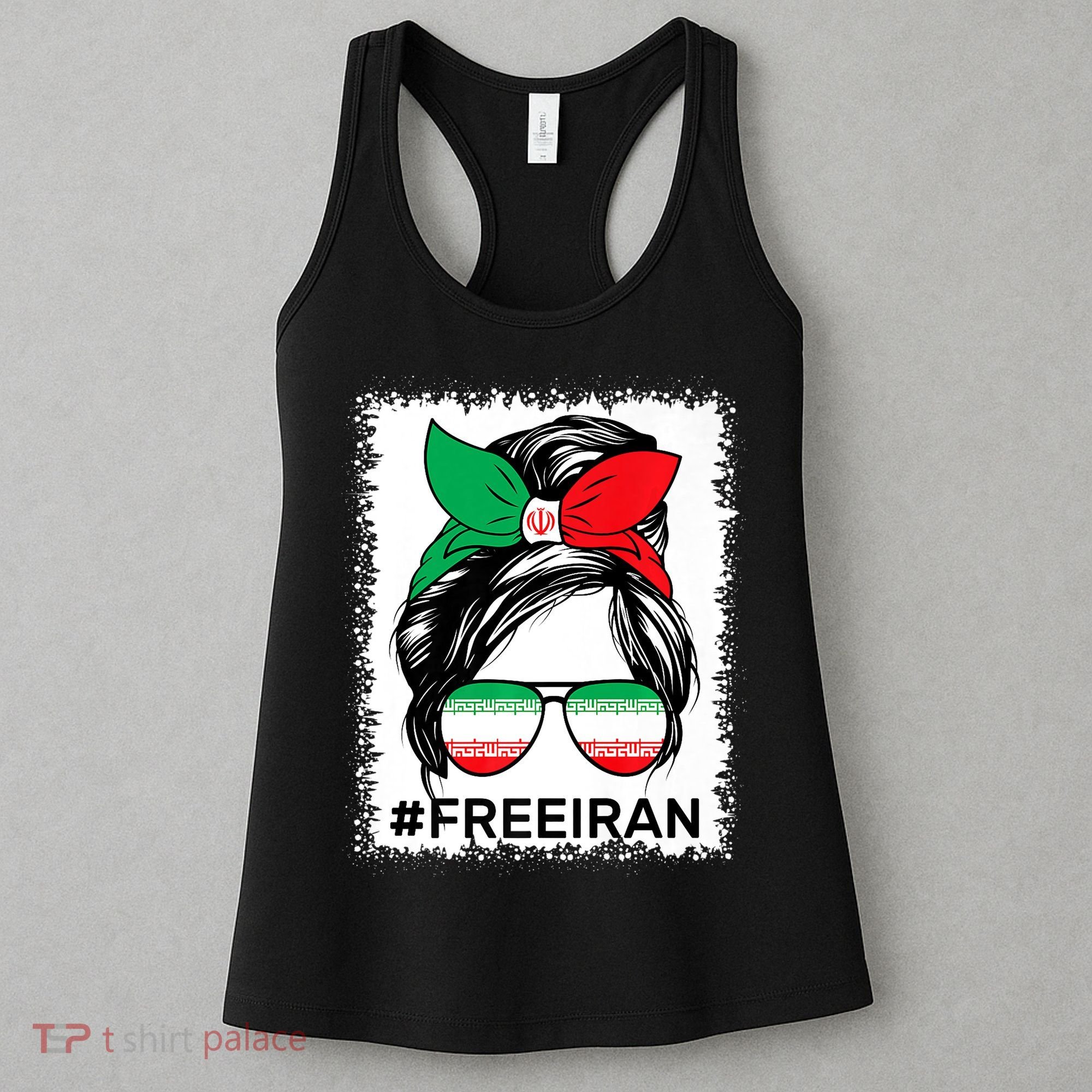 Free Iran Women Life Freedom Bleached Messy Bun Iranian Flag Women's Tank Top