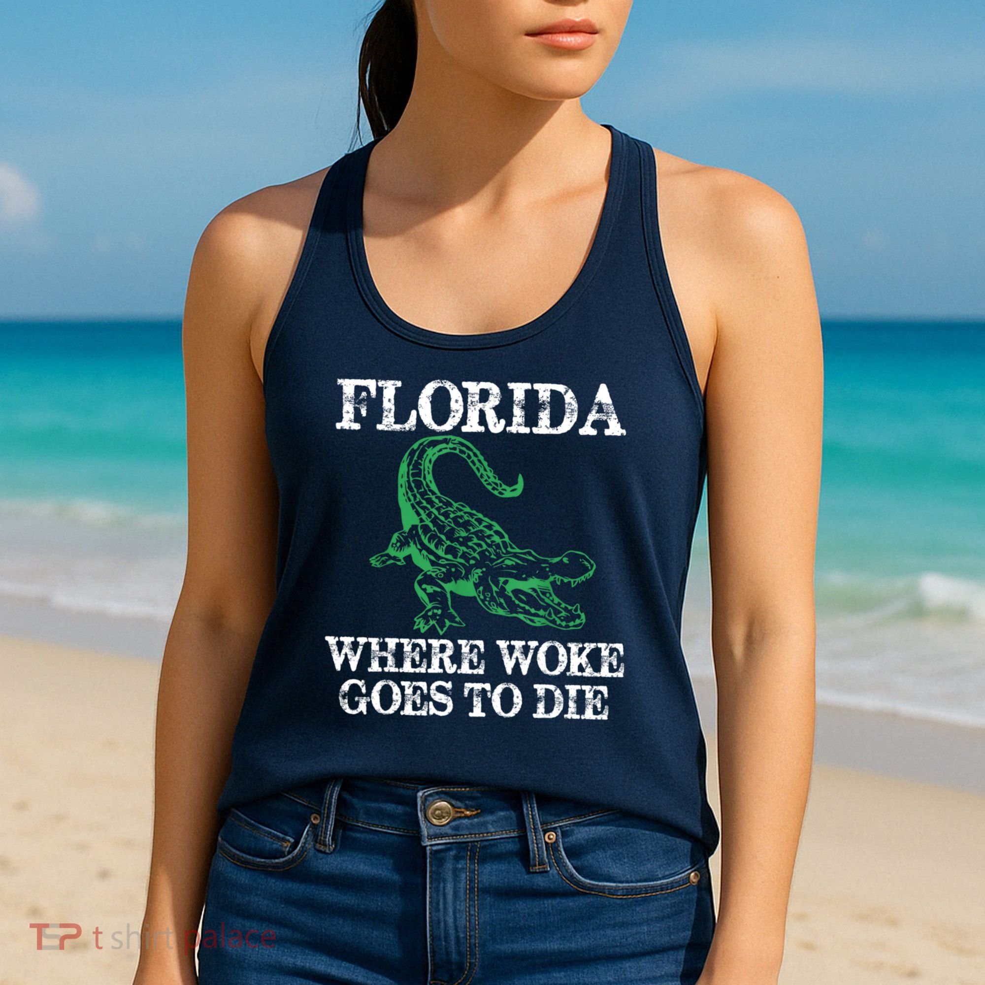 Florida Is Where Woke Goes To Die Crocodile Alligator Women's Tank Top