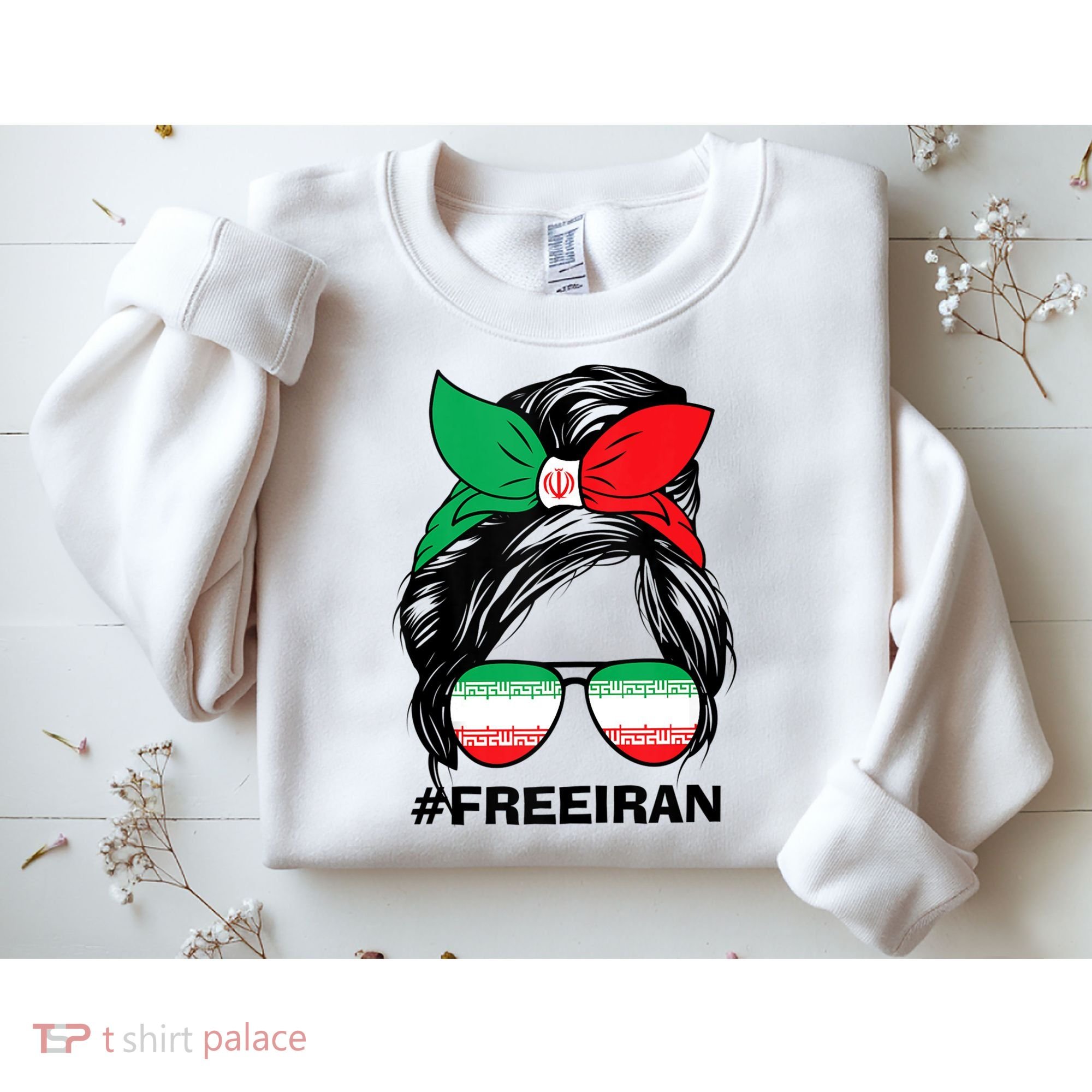Free Iran Women Life Freedom Messy Bun Iranian Flag Sweatshirt