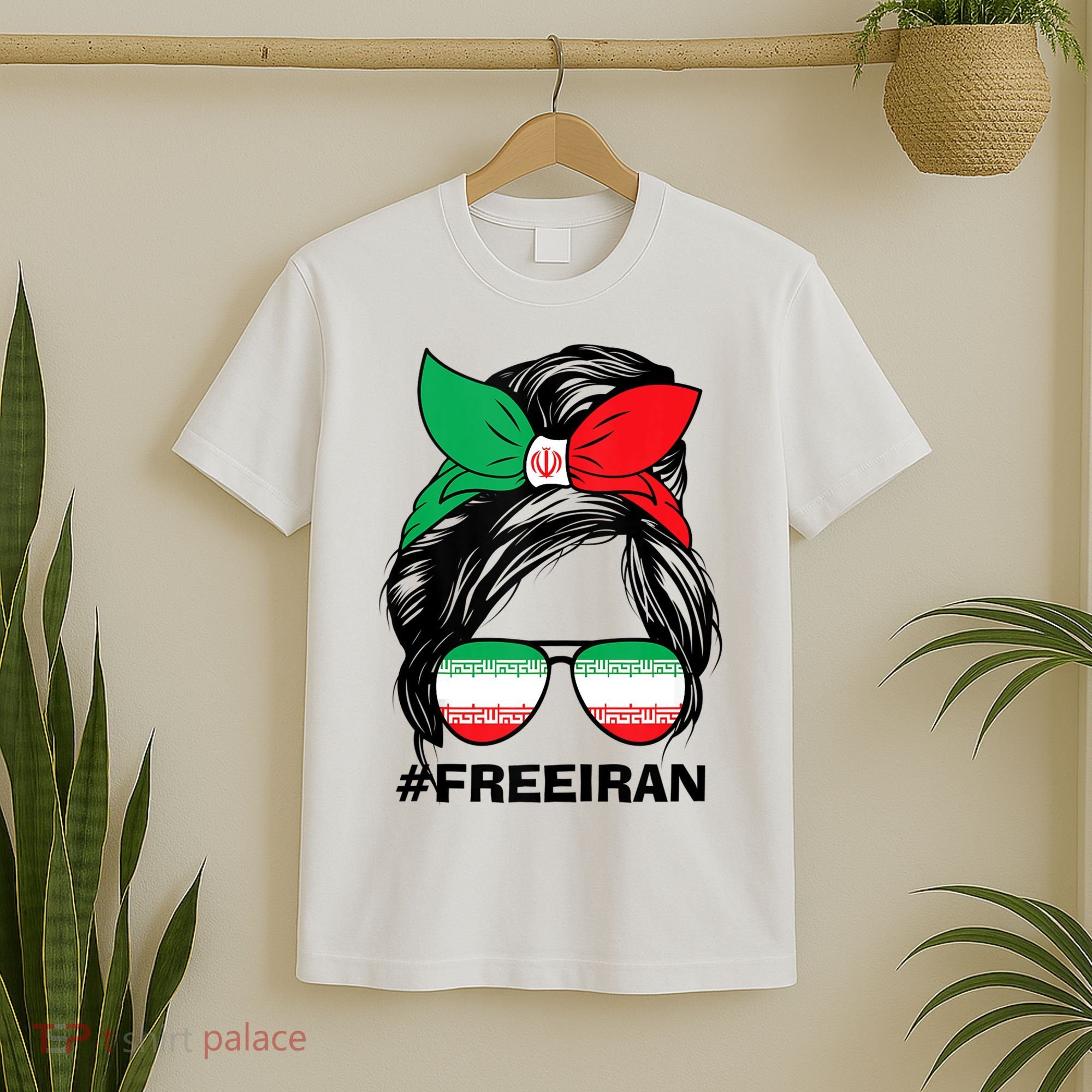Free Iran Women Life Freedom Messy Bun Iranian Flag T-Shirt
