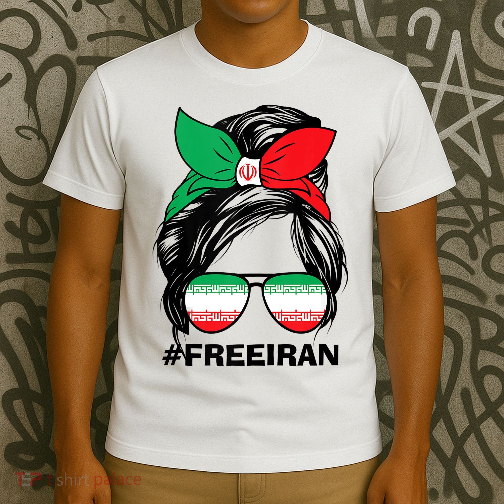 Free Iran Women Life Freedom Messy Bun Iranian Flag T-Shirt