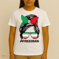 Free Iran Women Life Freedom Messy Bun Iranian Flag T-Shirt thumb 4