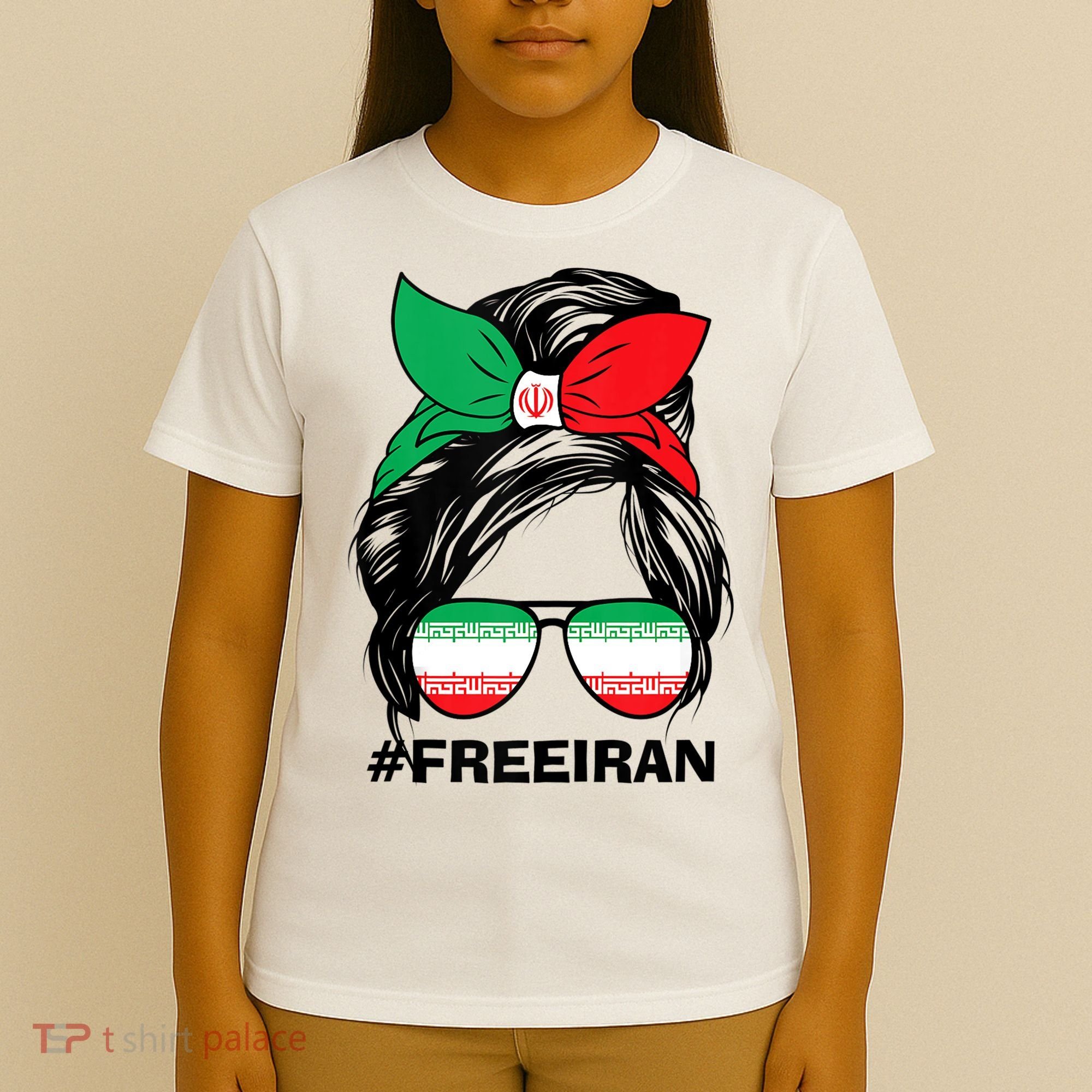 Free Iran Women Life Freedom Messy Bun Iranian Flag T-Shirt