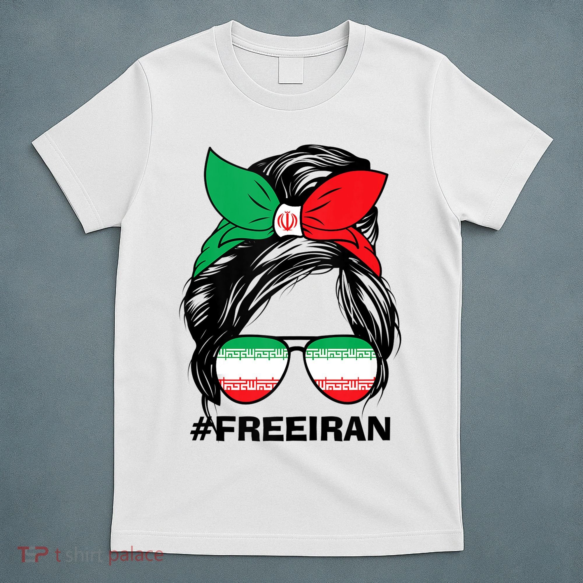 Free Iran Women Life Freedom Messy Bun Iranian Flag T-Shirt