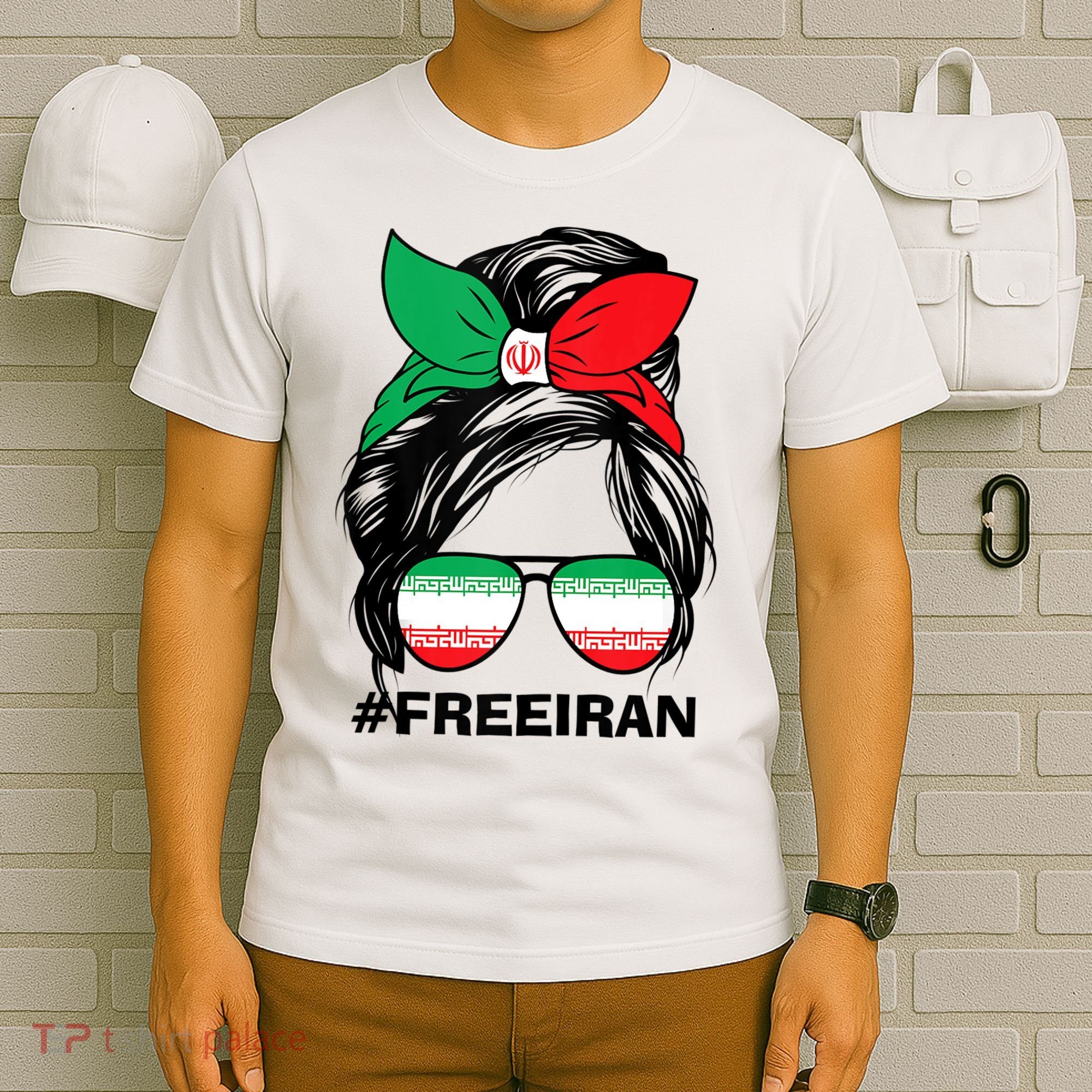 Free Iran Women Life Freedom Messy Bun Iranian Flag T-Shirt